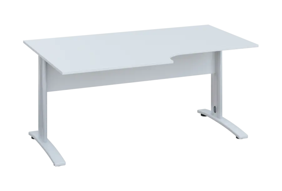 ERK 18 - 168 stůl kancelářský, rohový, levý, kovová podnož bílá, deska 18 mm, široký 1600 mm, bílá